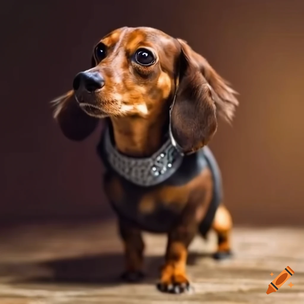 a dachshund in a classy outfit posing on the ground