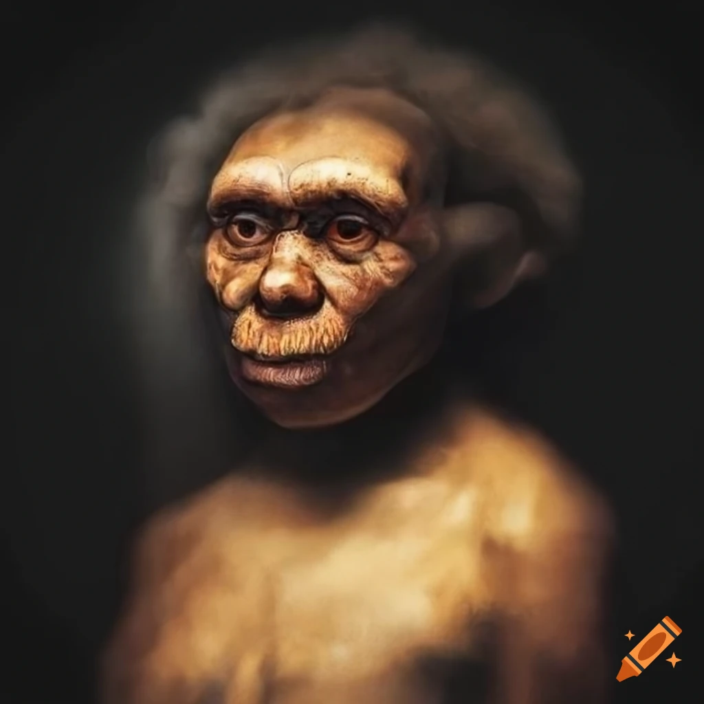 Portrait of an homo sapiens on black background and rembrandt lightning ...
