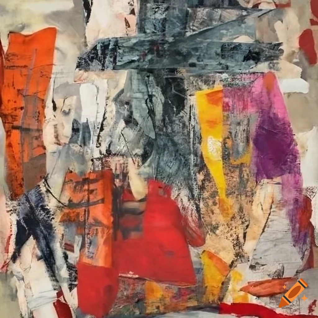 Mixed - media collage abstract painting in the style mark bradford ...