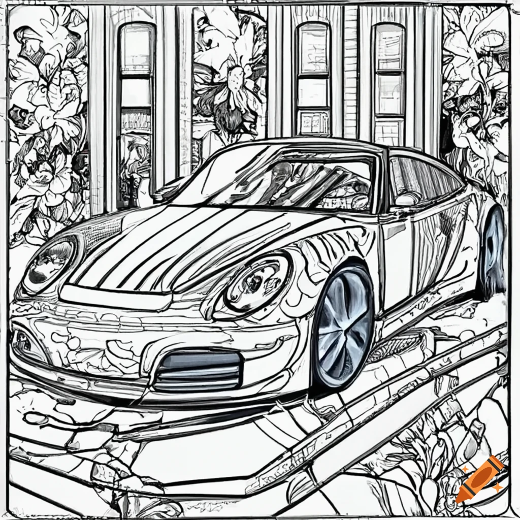 Porsche 911 in coloring book style on Craiyon
