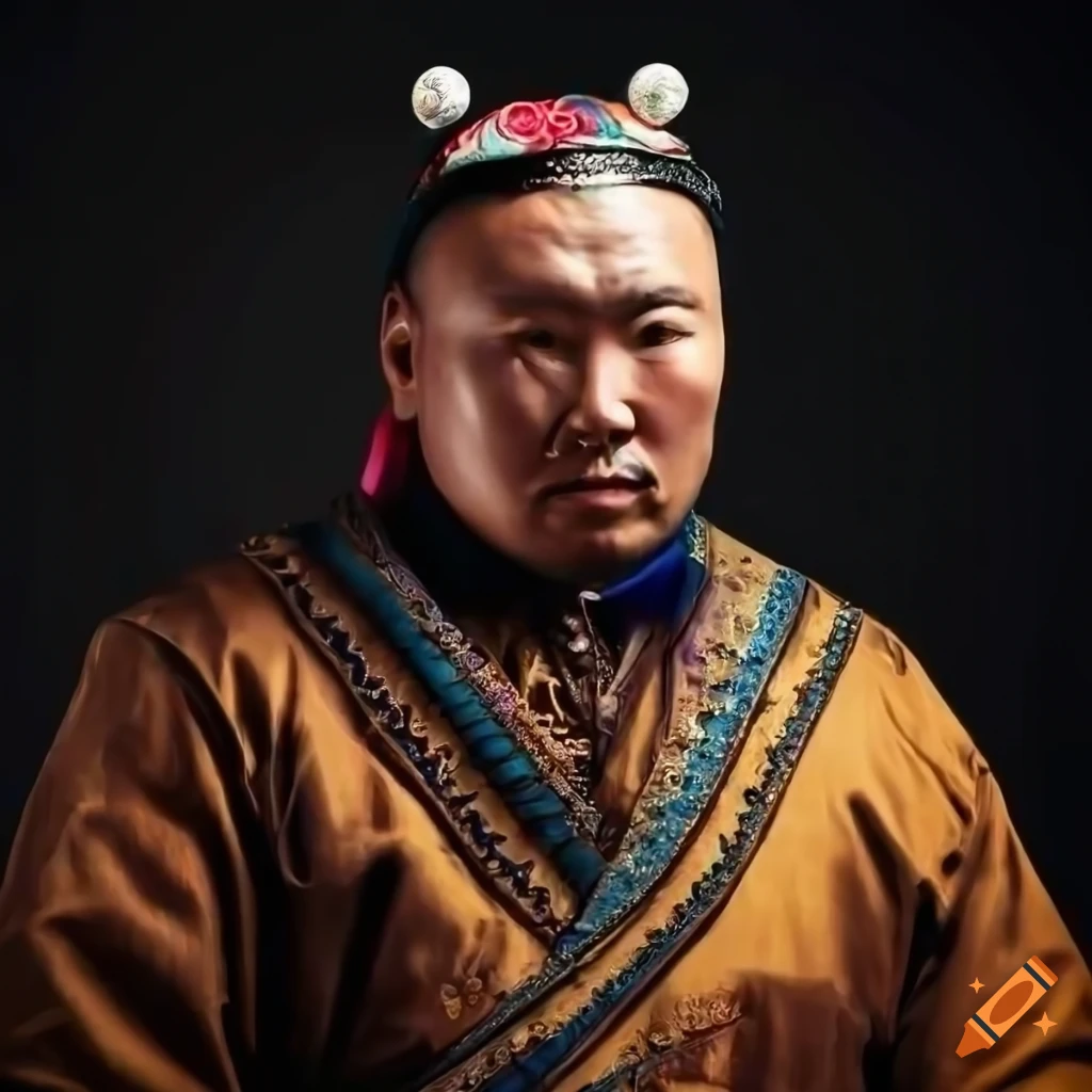 Portrait of an ancient modern age mongolian man with tradditional ...