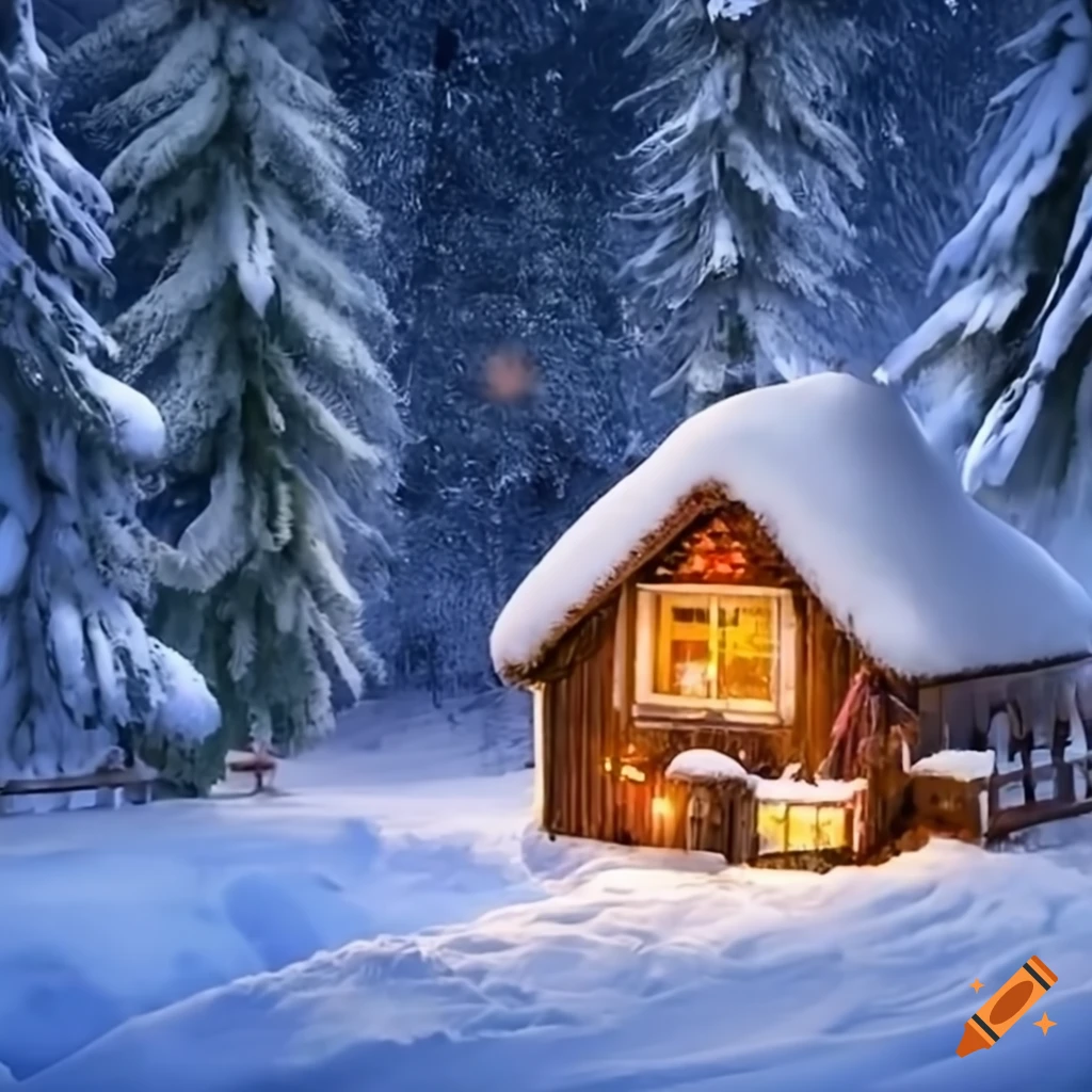 Märchenwald im winter mit häuschen weihnachten