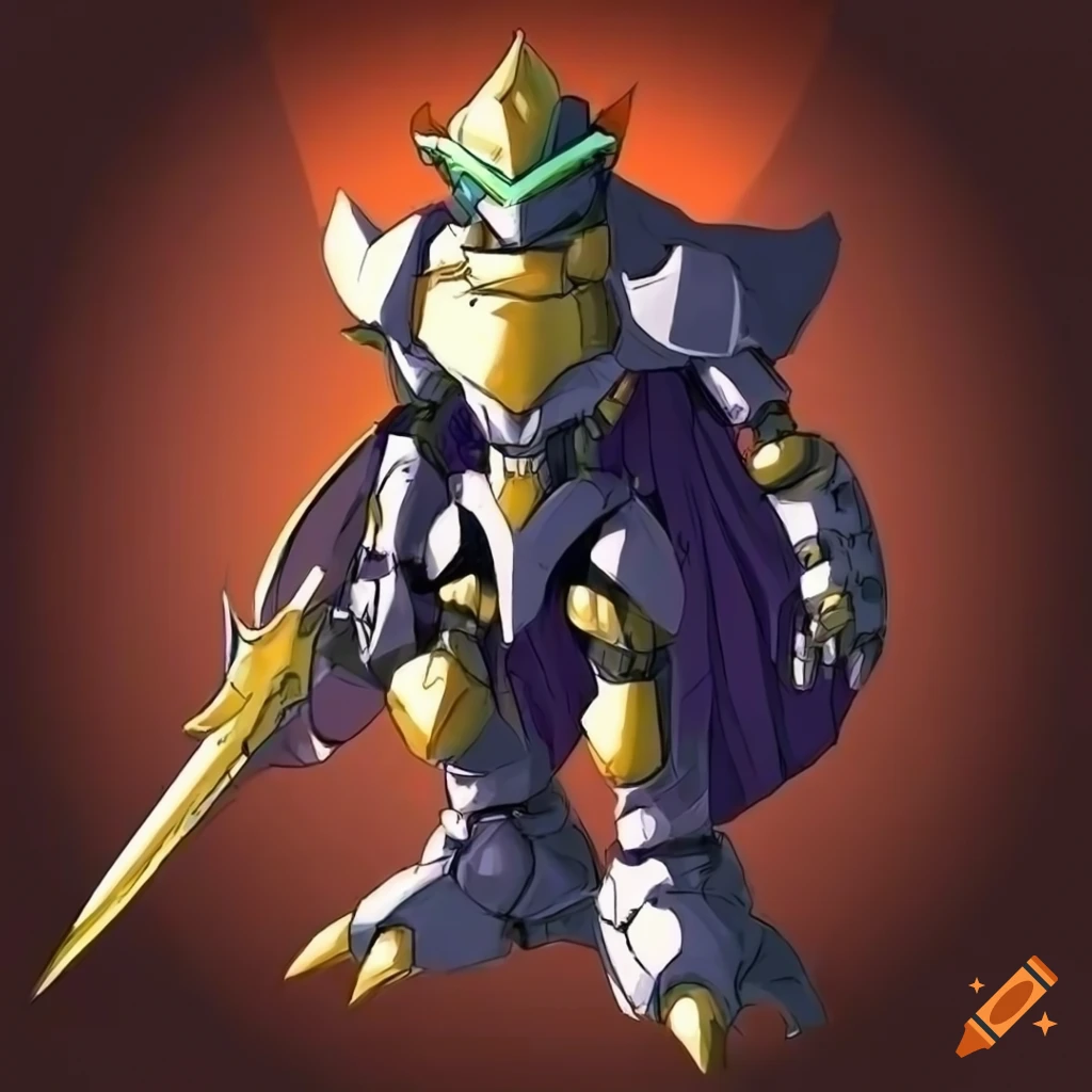 robot human Knight digimon in the style of the digimon art