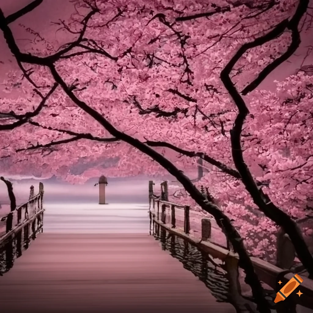 Traditional japanese print of a cherry blossom tree