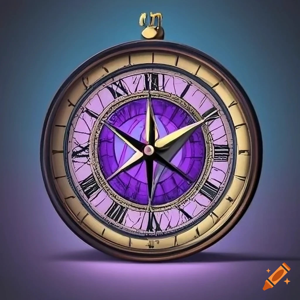 Gold compass clock, Blue N for North, Purple S for South, Grey epsilon ...