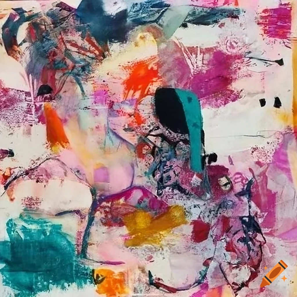 Mixed - media collage abstract painting in the style mark
