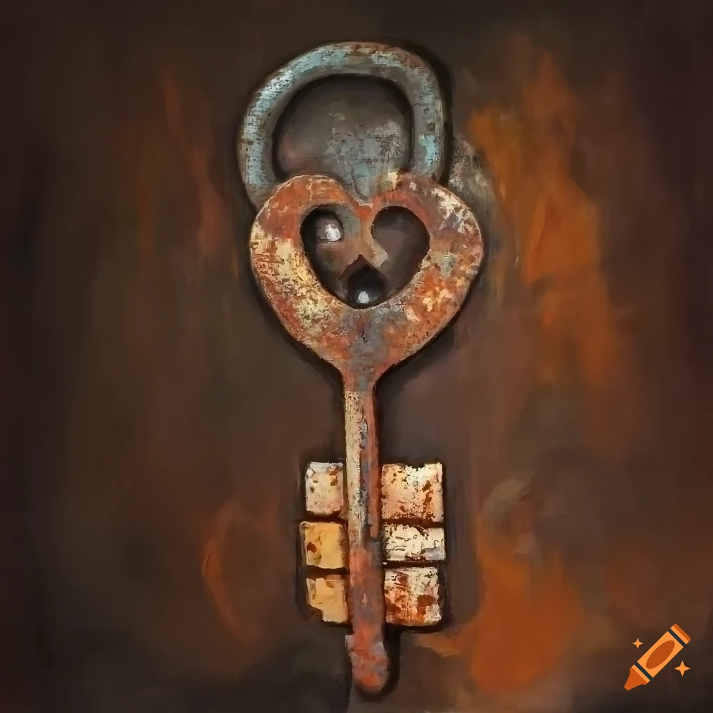 An old rusty key, painting