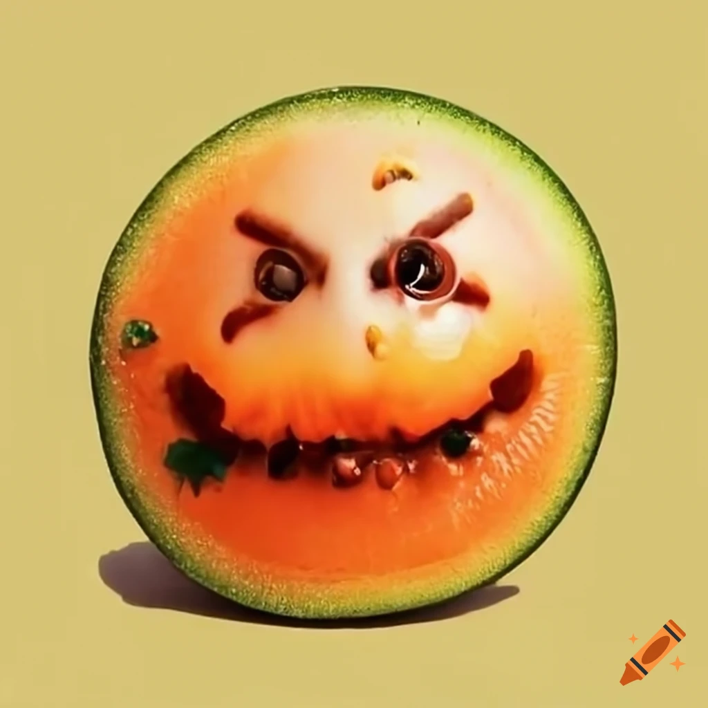 Auf einer halbe melone zeigt sich ein smiley