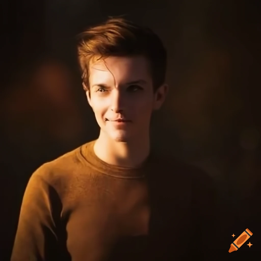 Young man with brown hair, happy, photorealistic. historian on Craiyon