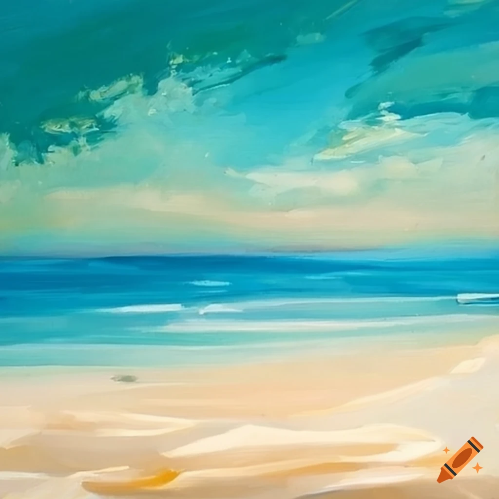 An oil paint of white sandy beach