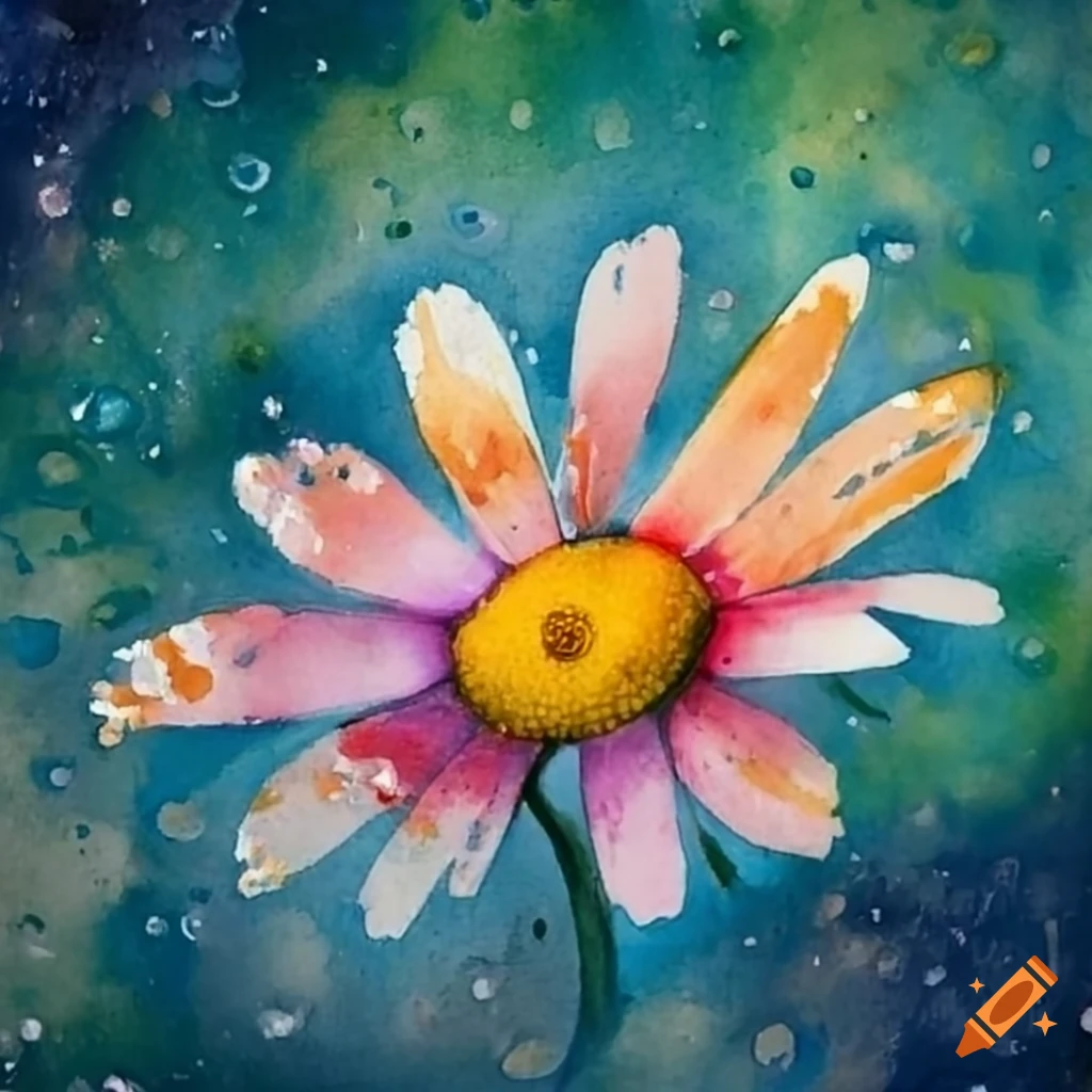 Daisy flowers with splashes of wet paint on Craiyon