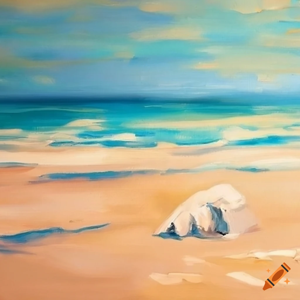 An oil paint of white sandy beach