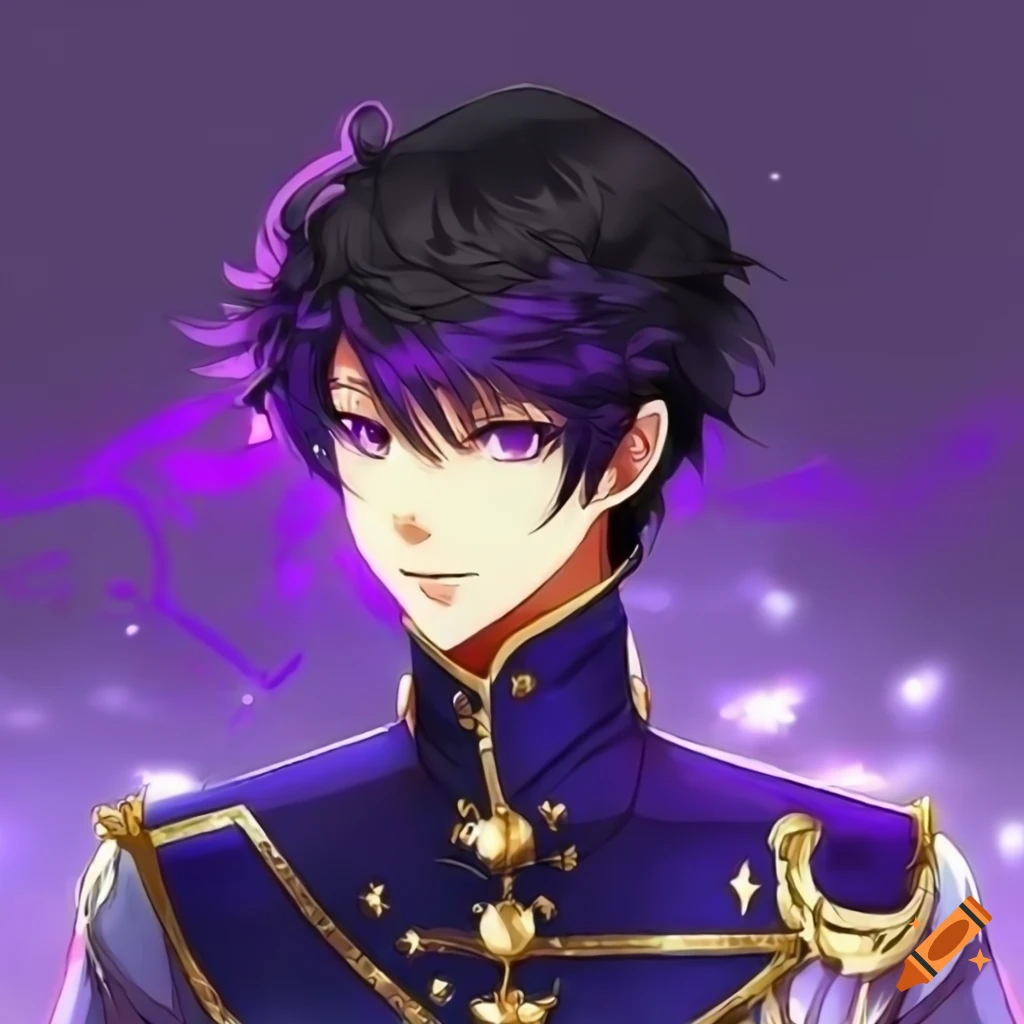 anime boy with purple hair and blue eyes