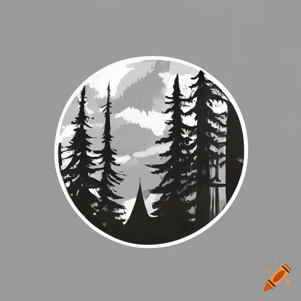 Round logo bushcraft cabin forest silhouet on Craiyon