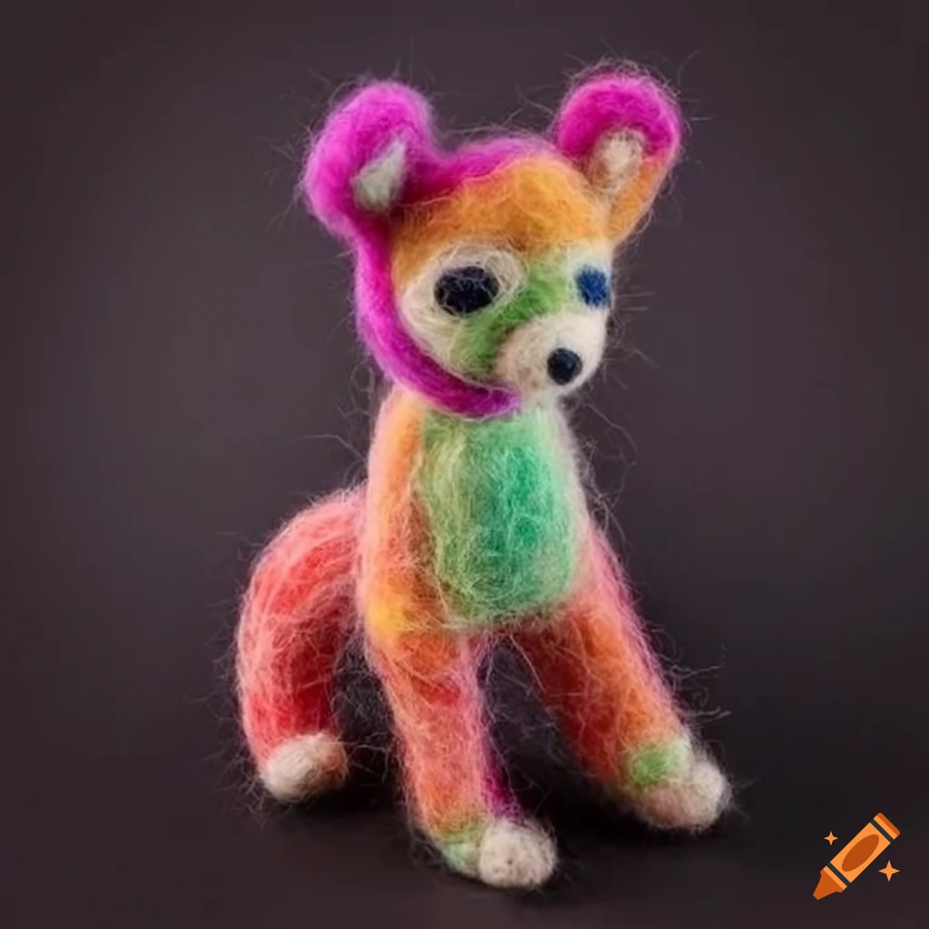 Felted wool dancing animals wearing intricate vibrant formal outfits