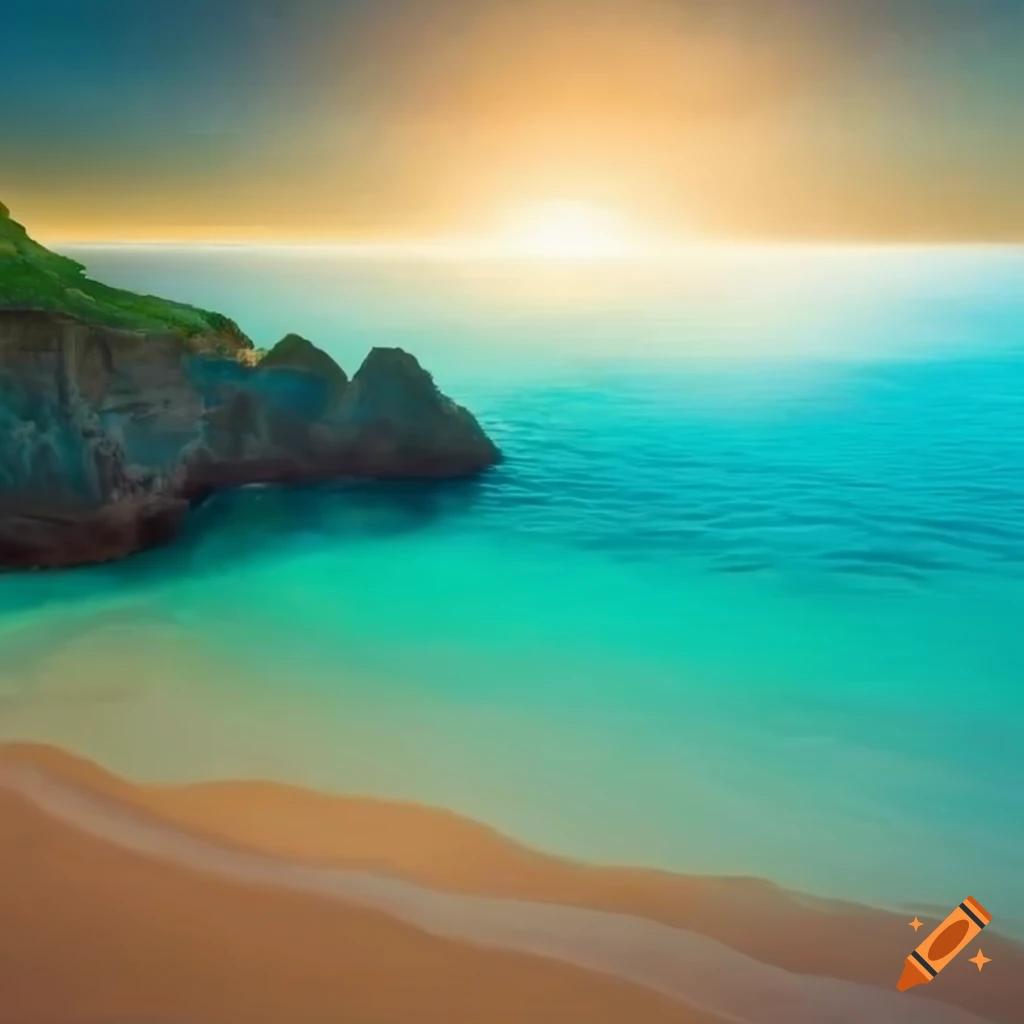 A serene coastal landscape with golden sandy beaches stretching along a ...