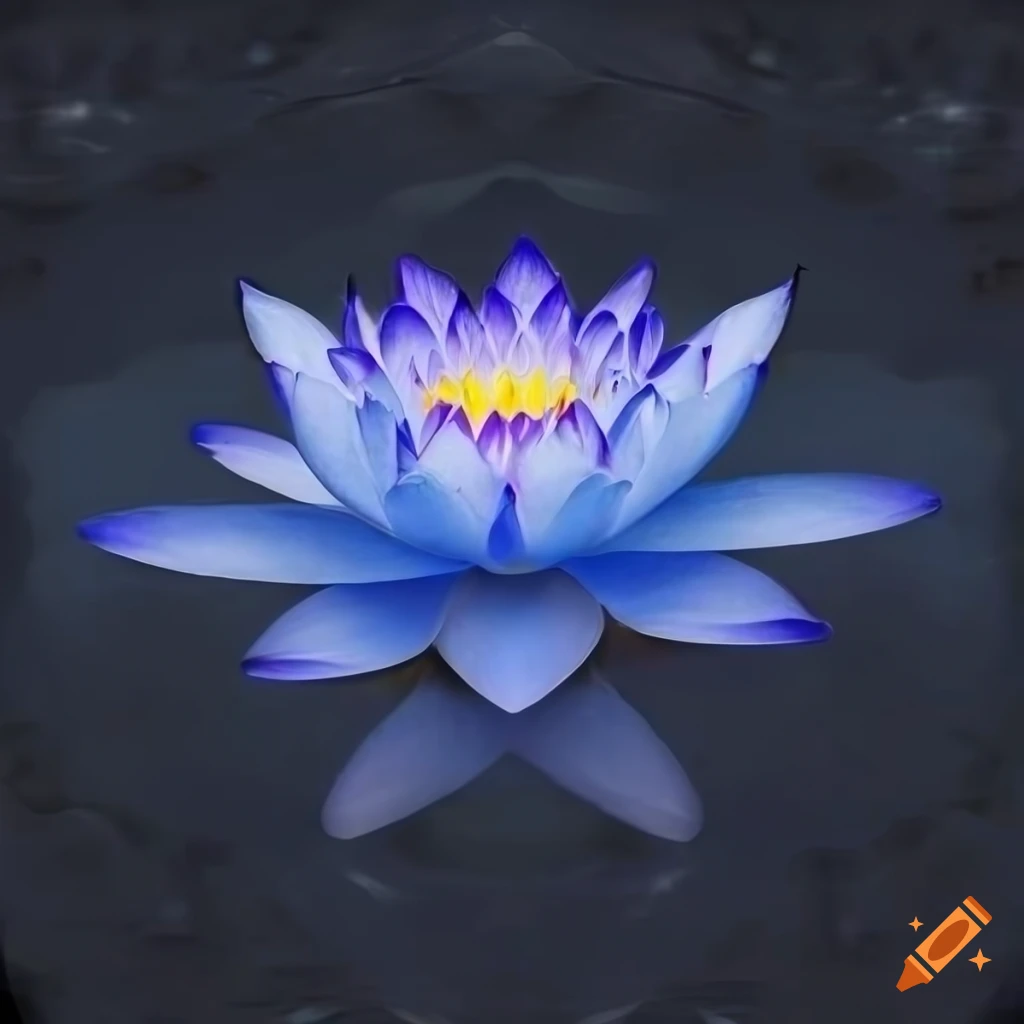 Magical blue lotus flower lying in water surrounded by a dark