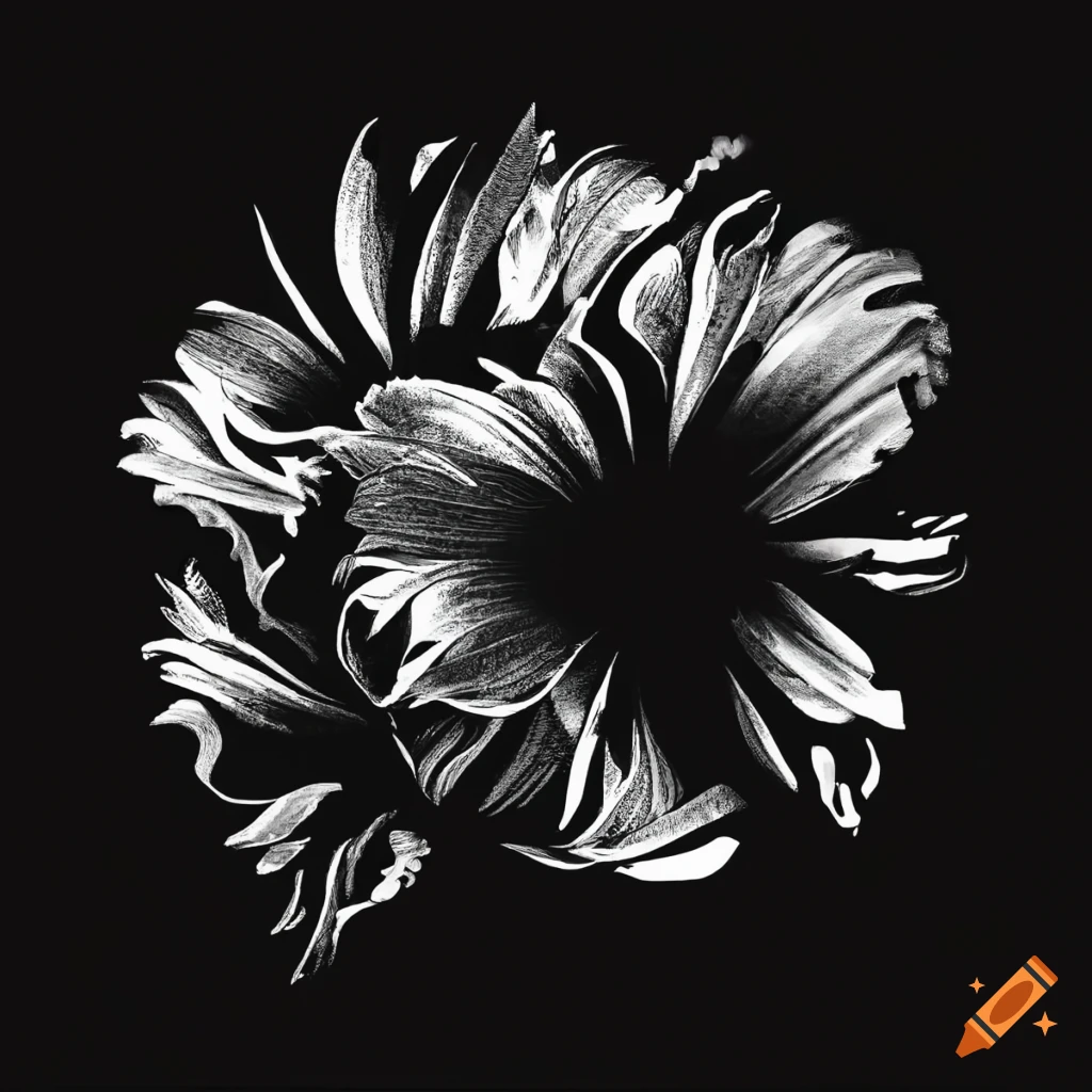 Black and white flowers silhouette