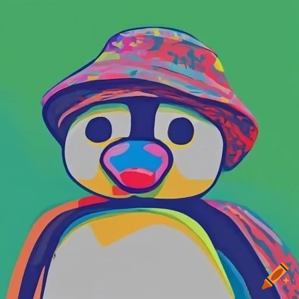 Pingu wearing a bucket hat