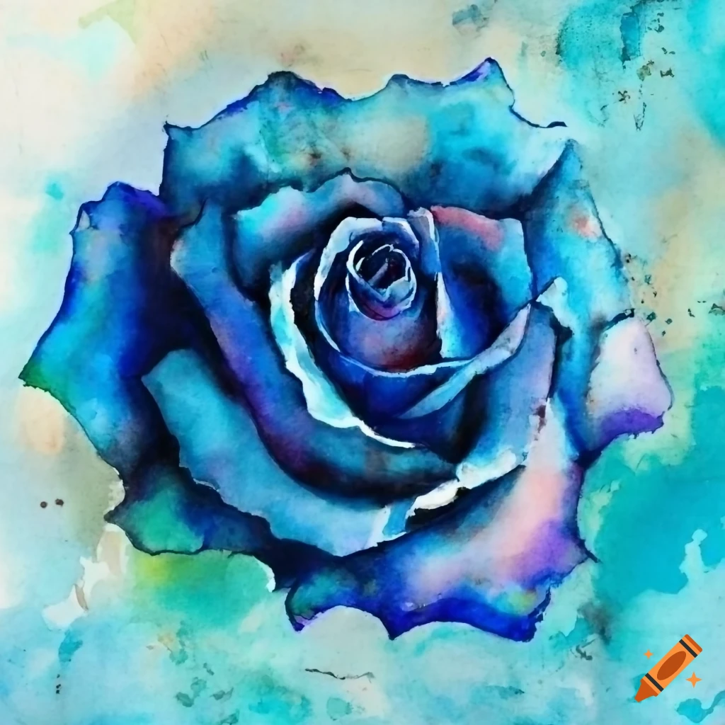 Vintage distressed blue rose, watercolor