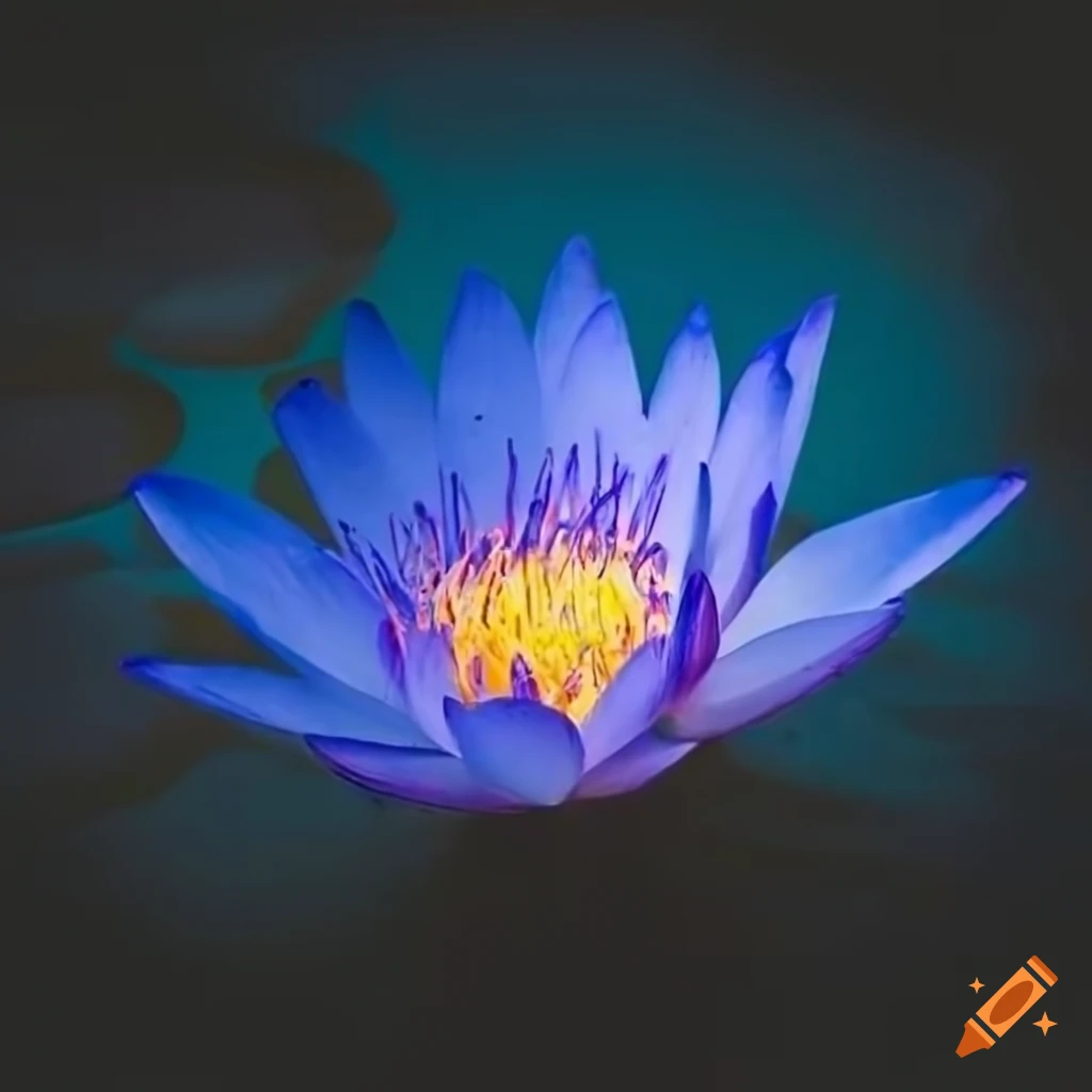 A blue lotus flower in a dark water environment on Craiyon