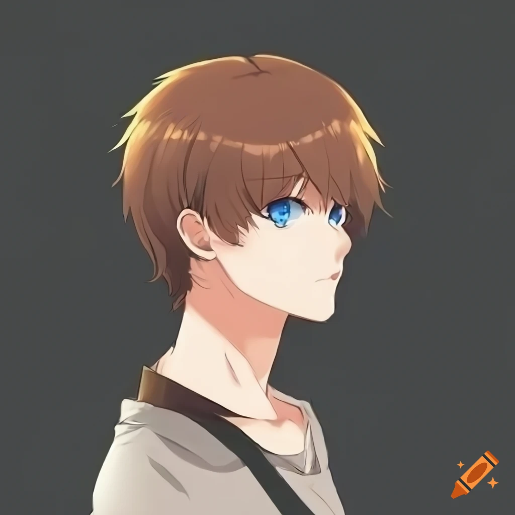 little anime boy with brown hair and blue eyes