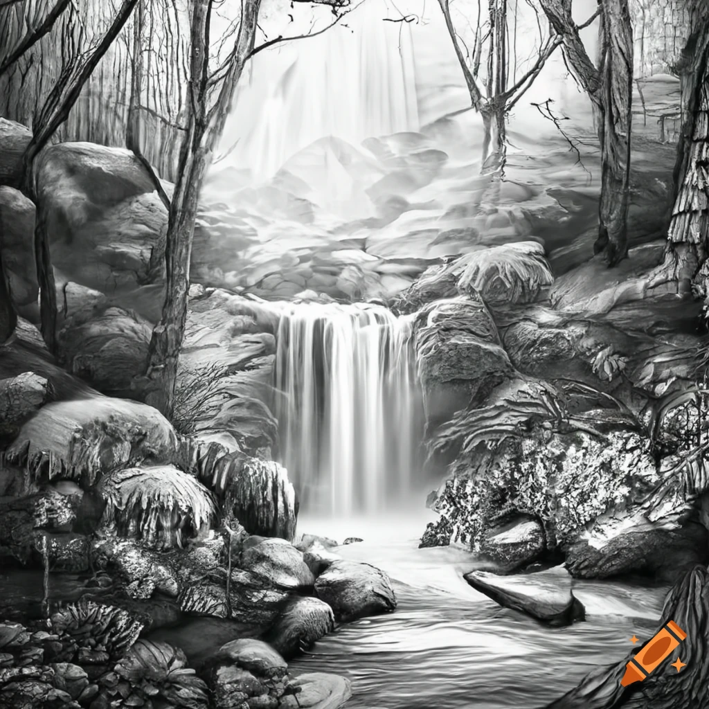 Waterfall drawing, etch style Stock Vector | Adobe Stock