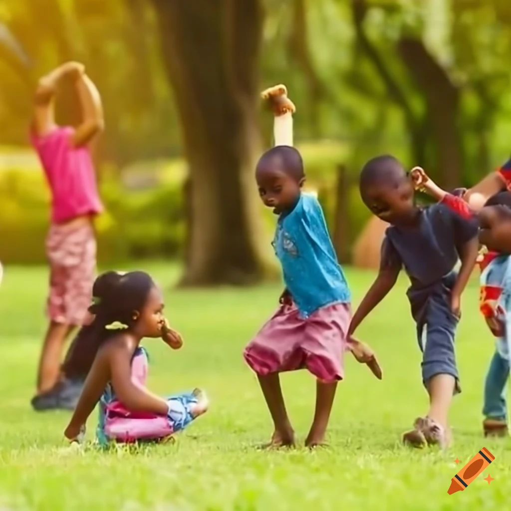 A group of african children playing in a park