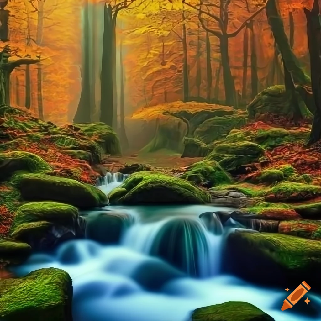 Majestic ancient fantasy forest, autumn landscape, ultra detailed ...
