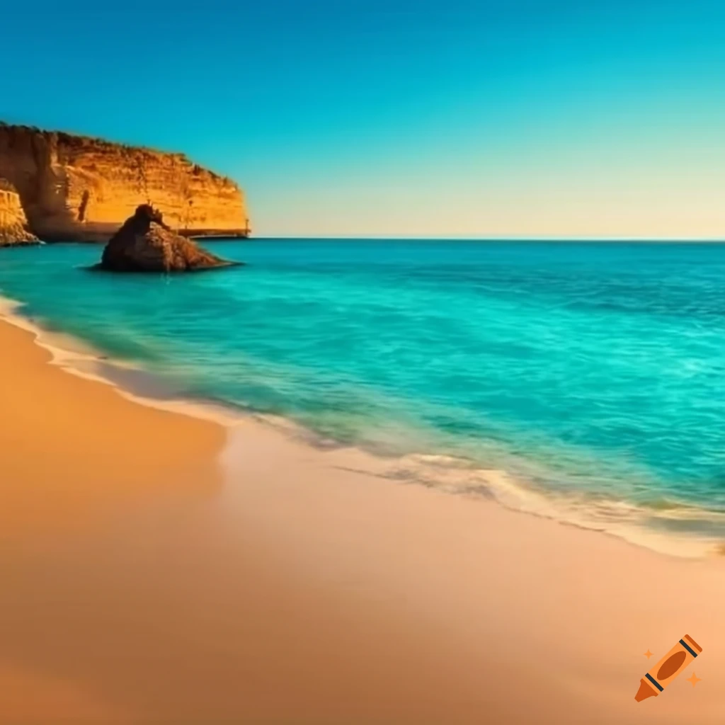 A serene coastal landscape with golden sandy beaches stretching along a ...
