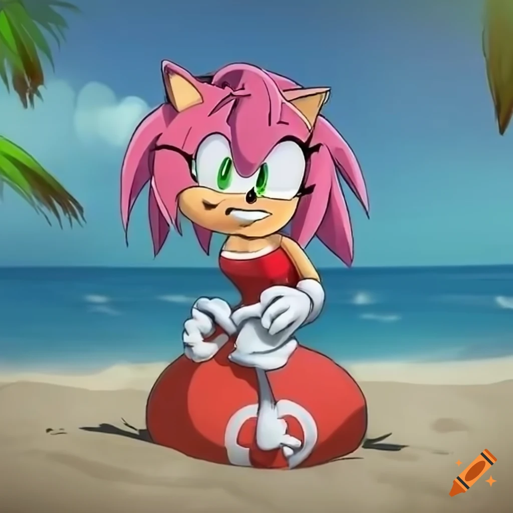 Amy rose from sonic the hedgehog sitting on a beachball on Craiyon
