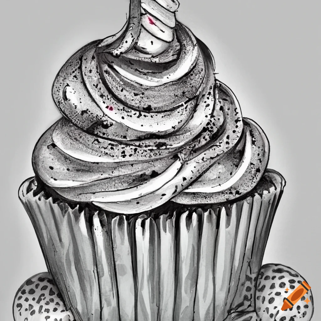 Drawing of a Cupcake Sketch, Vector Illustration Isolated on White  Background Stock Vector - Illustration of coloring, icing: 184139382