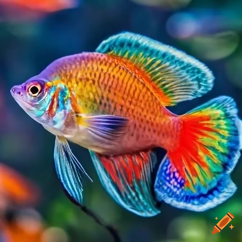 Hyper realistic photography of rainbow fish, colorful fish, 8k, bokeh on  Craiyon