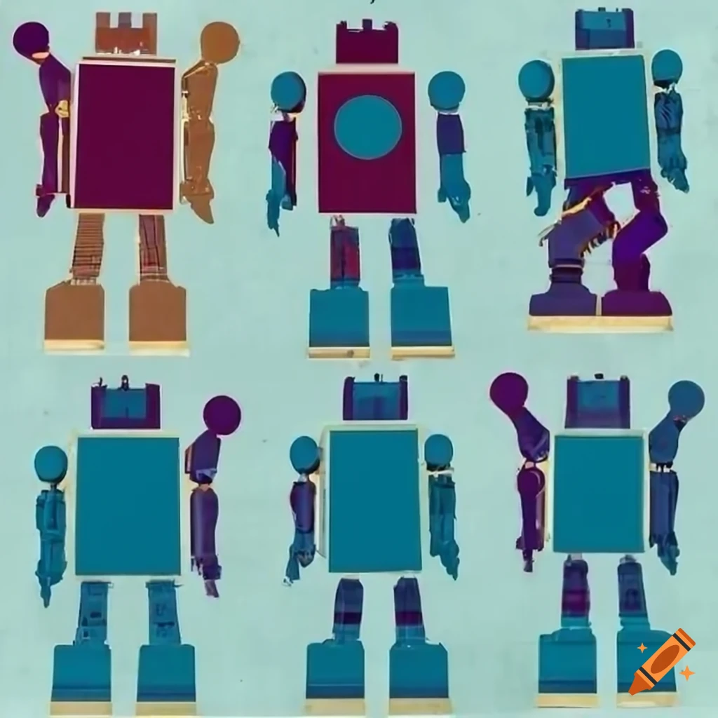 Group of robots marching. juxtaposed series of silhouettes in azure