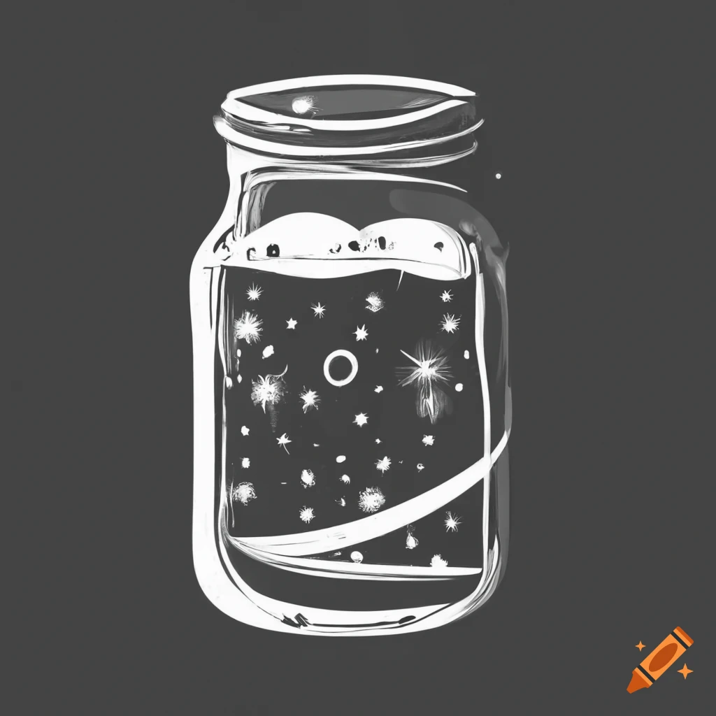 Outer space in a mason jar in black & white logo on Craiyon