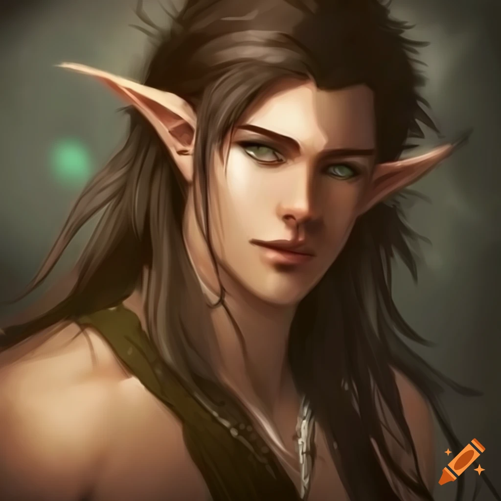 Fantasy character - tan skin green eyes dark brown hair male elven ...