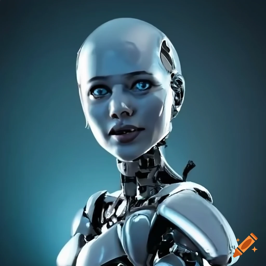 Robot young woman warrior with a smile