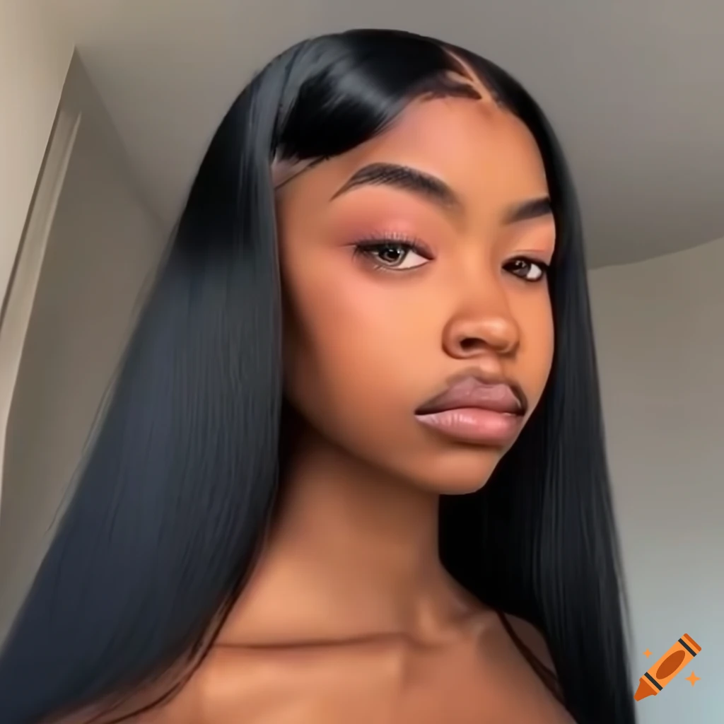 Black girl with y2k style, black straight natural hair with hair