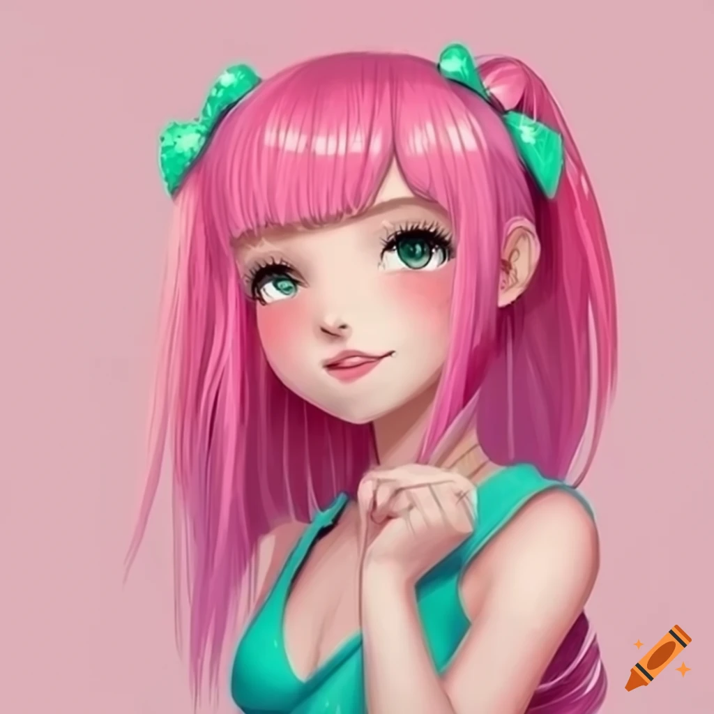 Pink haired girl with a pony tail