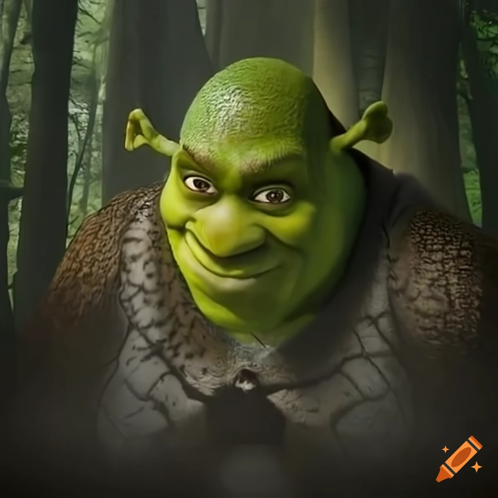 Shrek in a dark forest