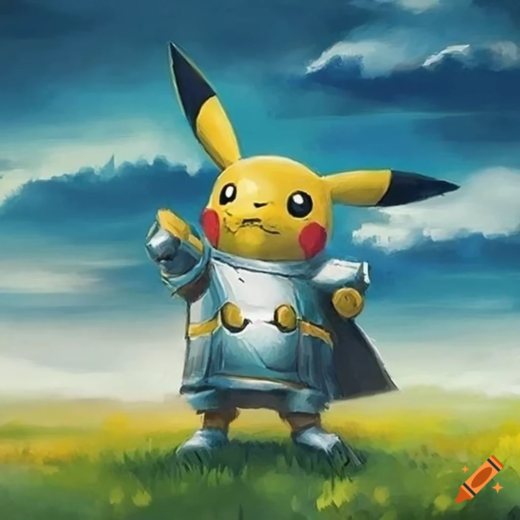 canvas painting of Pikachu in knight armor
