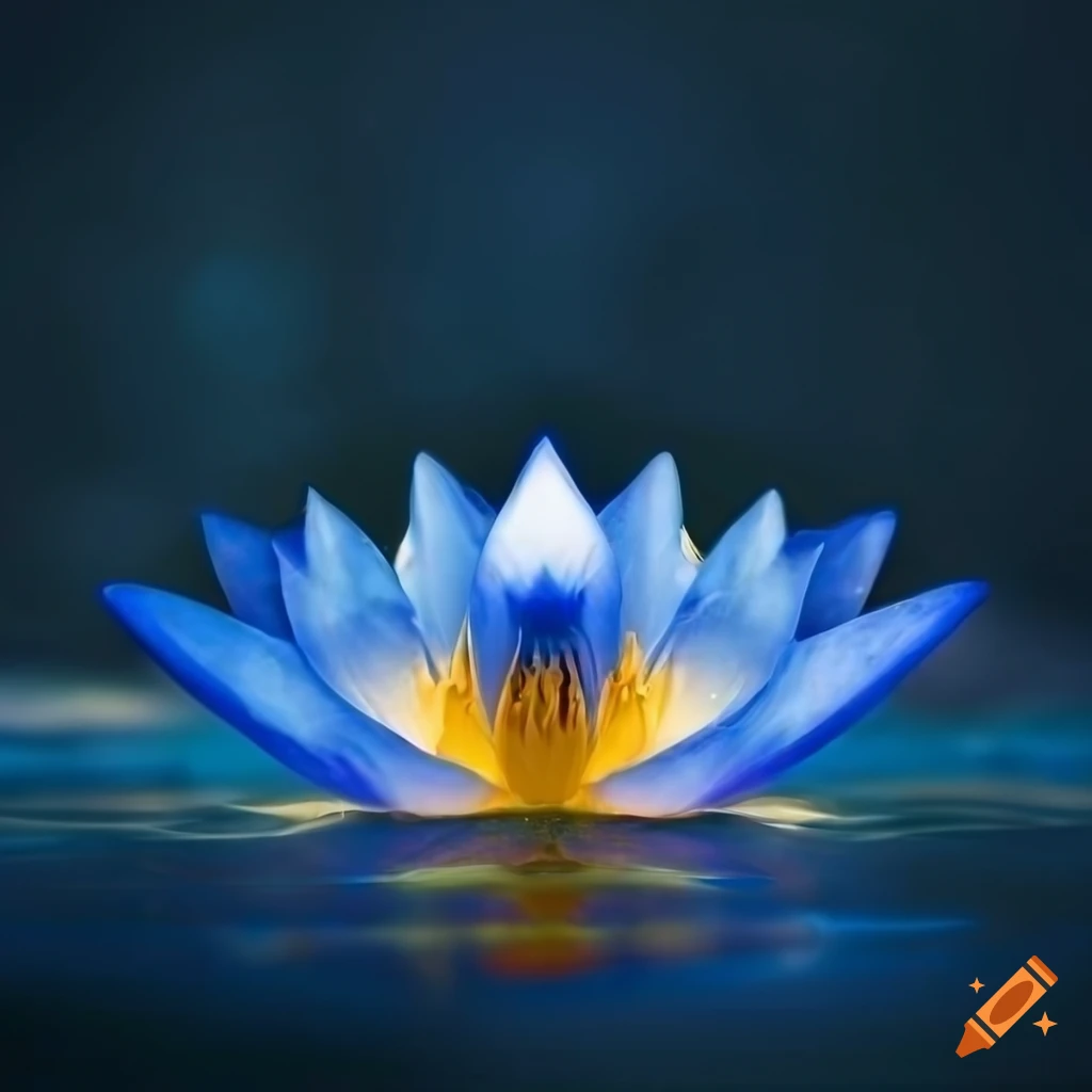 Magical blue lotus flower lying in water surrounded by a dark background on  Craiyon