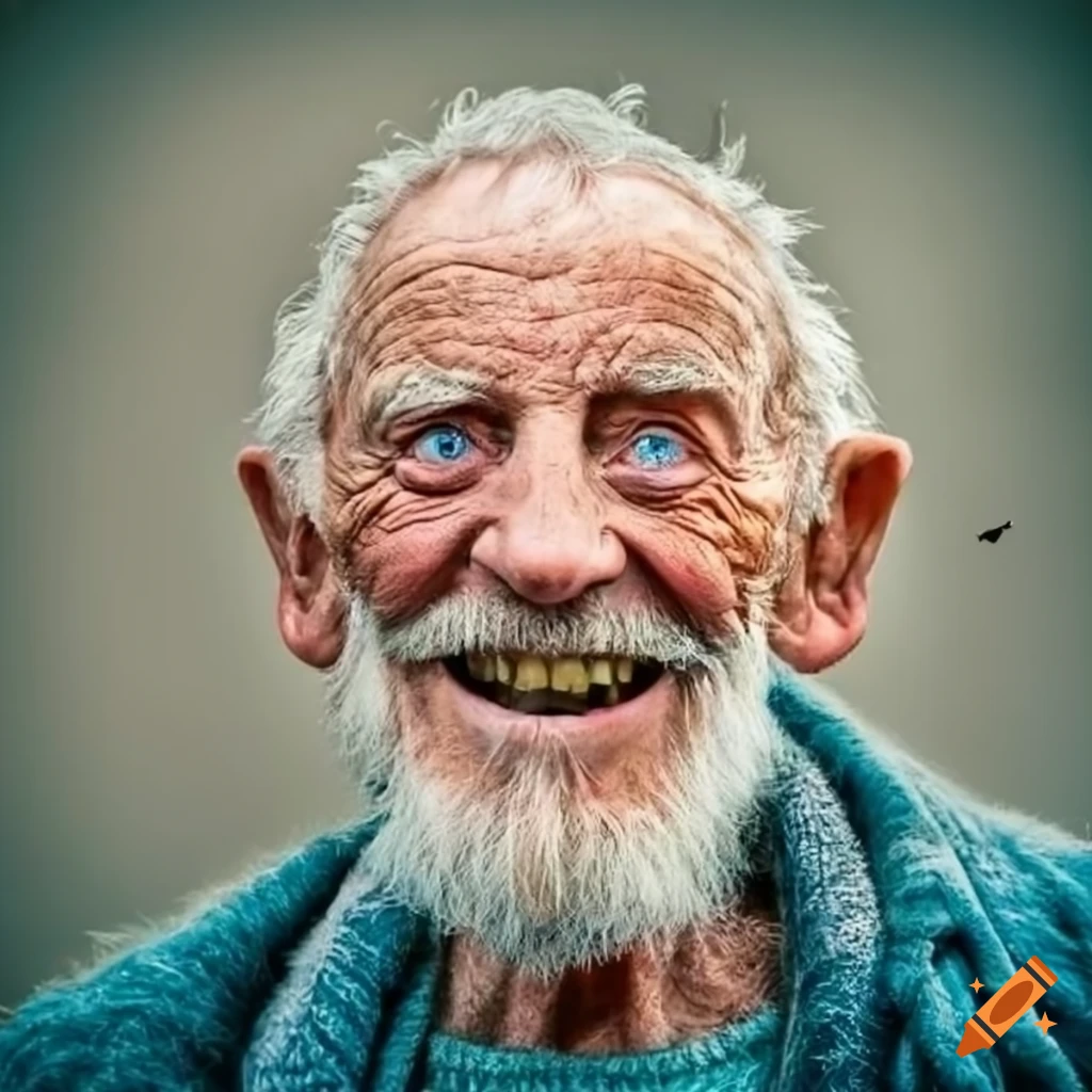 Old irish man with blue eyes smiling on Craiyon