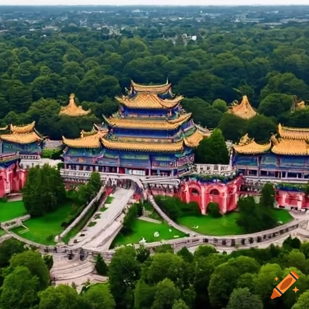 Aerial view of giant chinese palace on Craiyon
