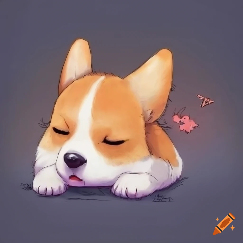 Premium Photo | Anime style painting of a corgi dog sitting in a field of  grass generative ai
