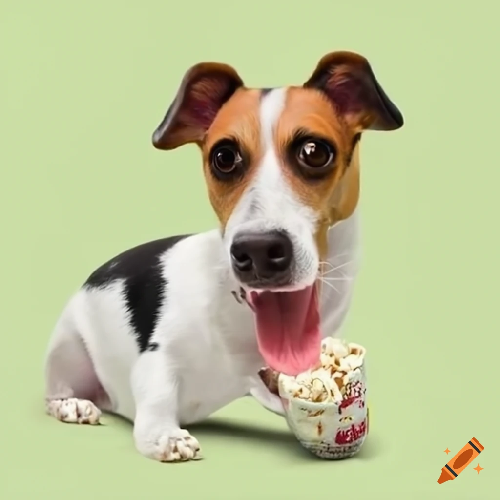 Jack russell dog with popcorn as feet on Craiyon