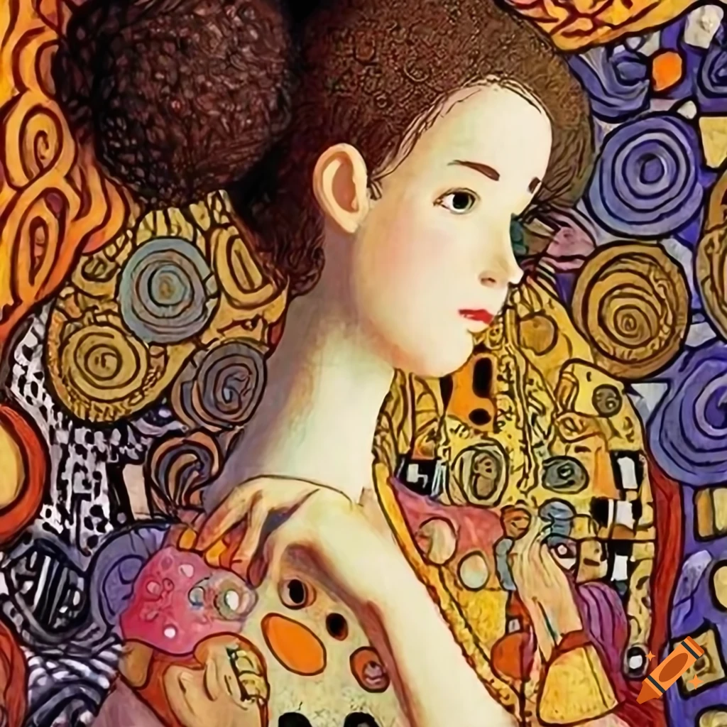 Studio ghibli caracter in gustav klimt style