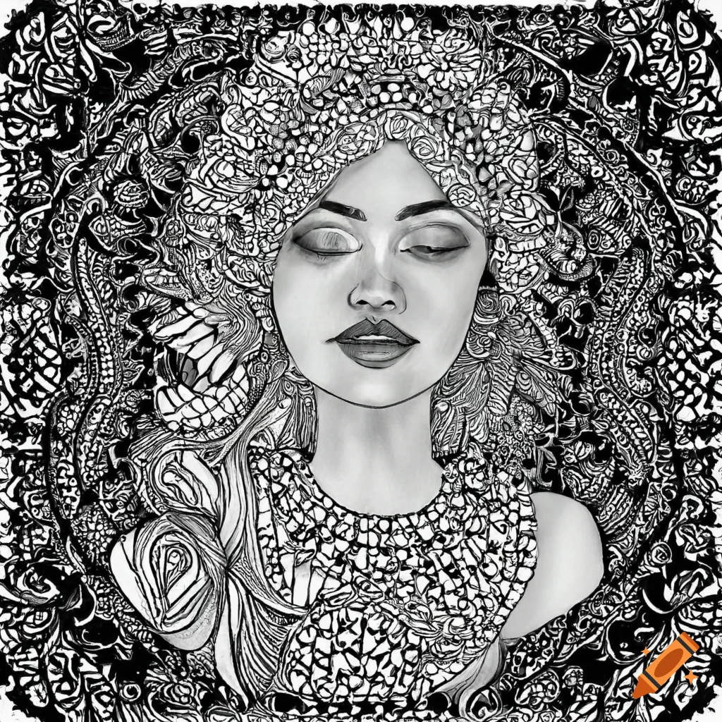 Frau Malvorlage Nur Farbe Schwarz Weiß Büste Mandala Art Ohne Hintergrund Zentangle Zum 