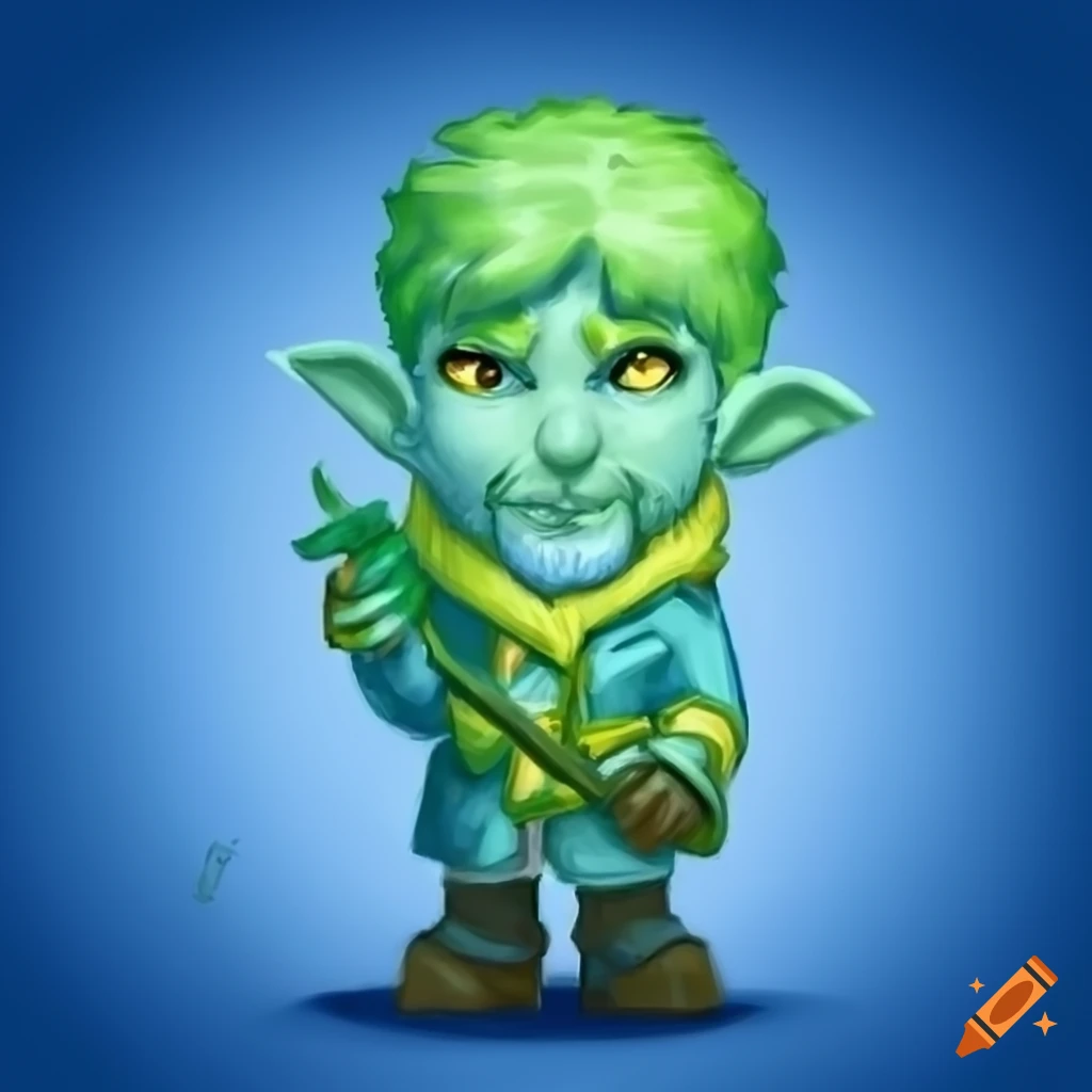 Character art, green skin, short, gnome, wizard on Craiyon