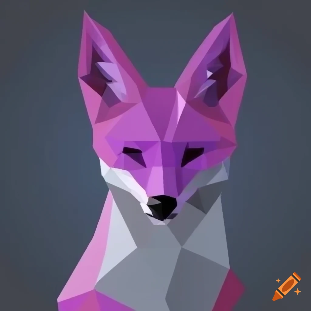 Low poly 2d shaped purple fox head from side view